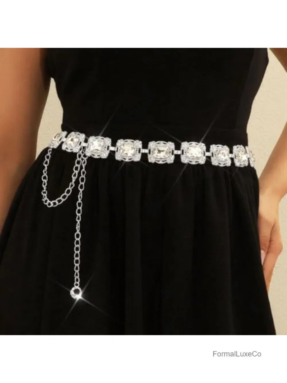 Bling Rhinestone Chain Belt Sparkly Adjustable Waist Chain Fancy Dress Belt